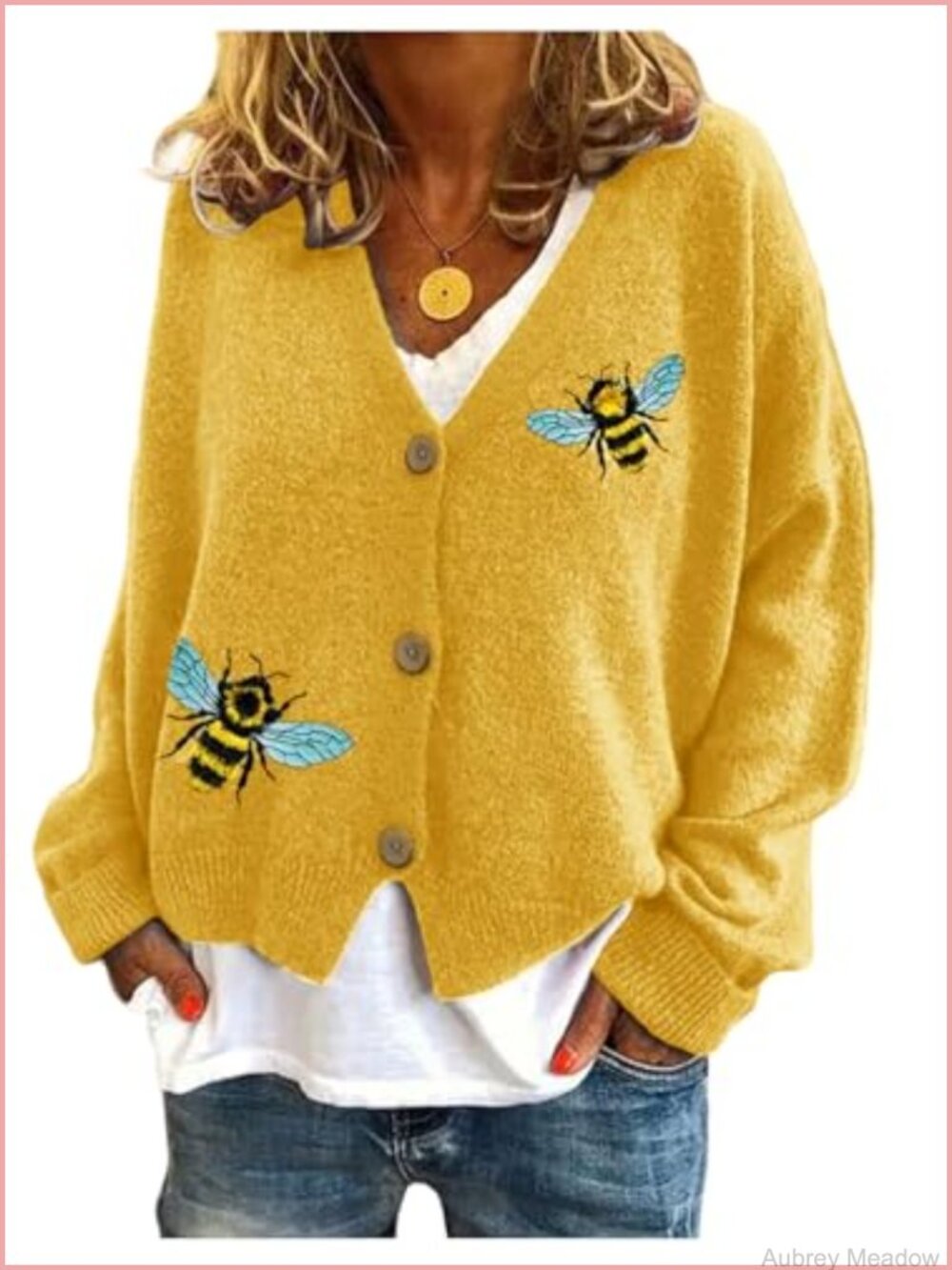 Embroidered Fuzzy Button Down Cardigan
